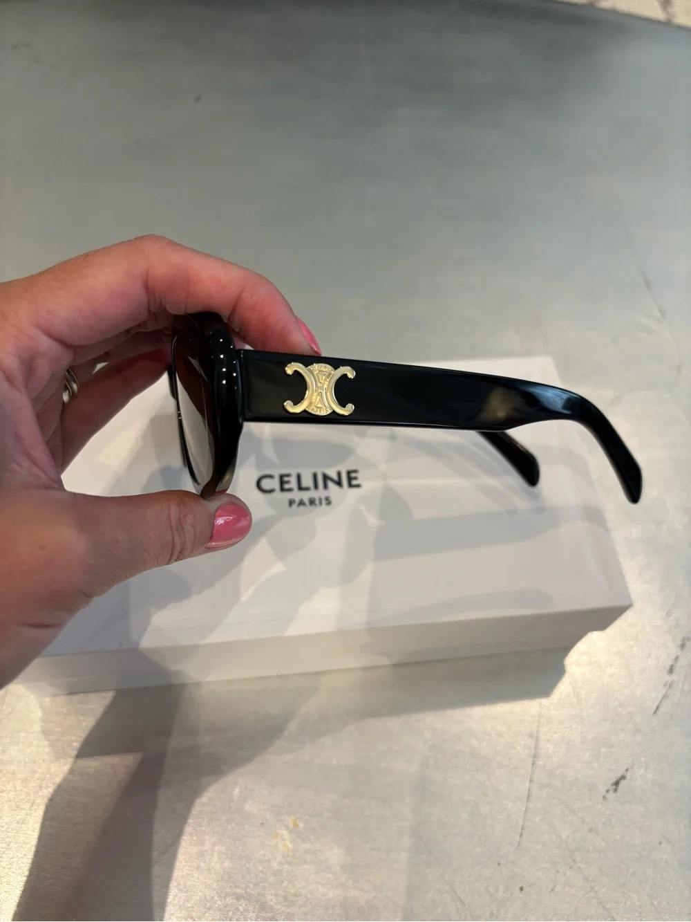 Celine Eyewear Triomphe 01 Oval Sunglasses Black With Gold Logo Unisex